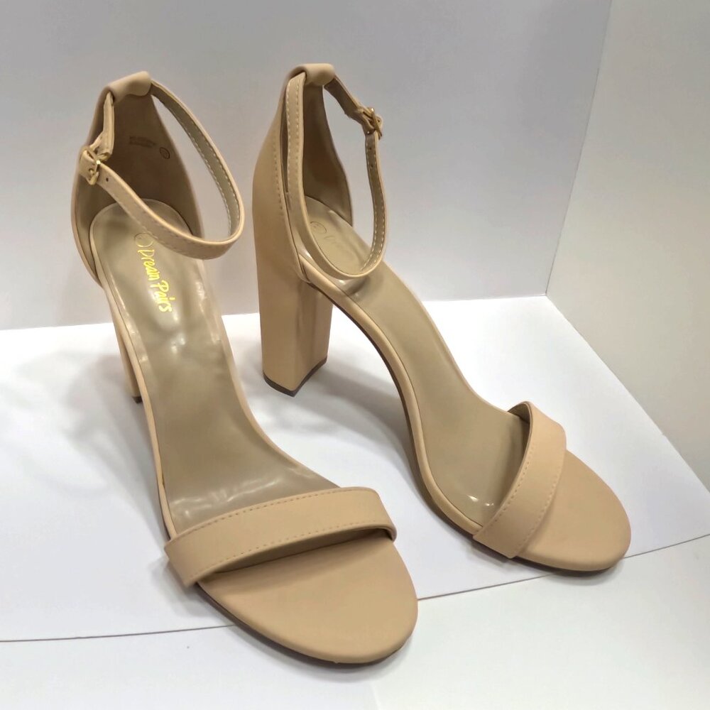 DREAM PAIRS BLOCK HEELS WOMEN SHOE SIZE 11  SANDALS WITH ANKLE STRAP  TAN - CREM